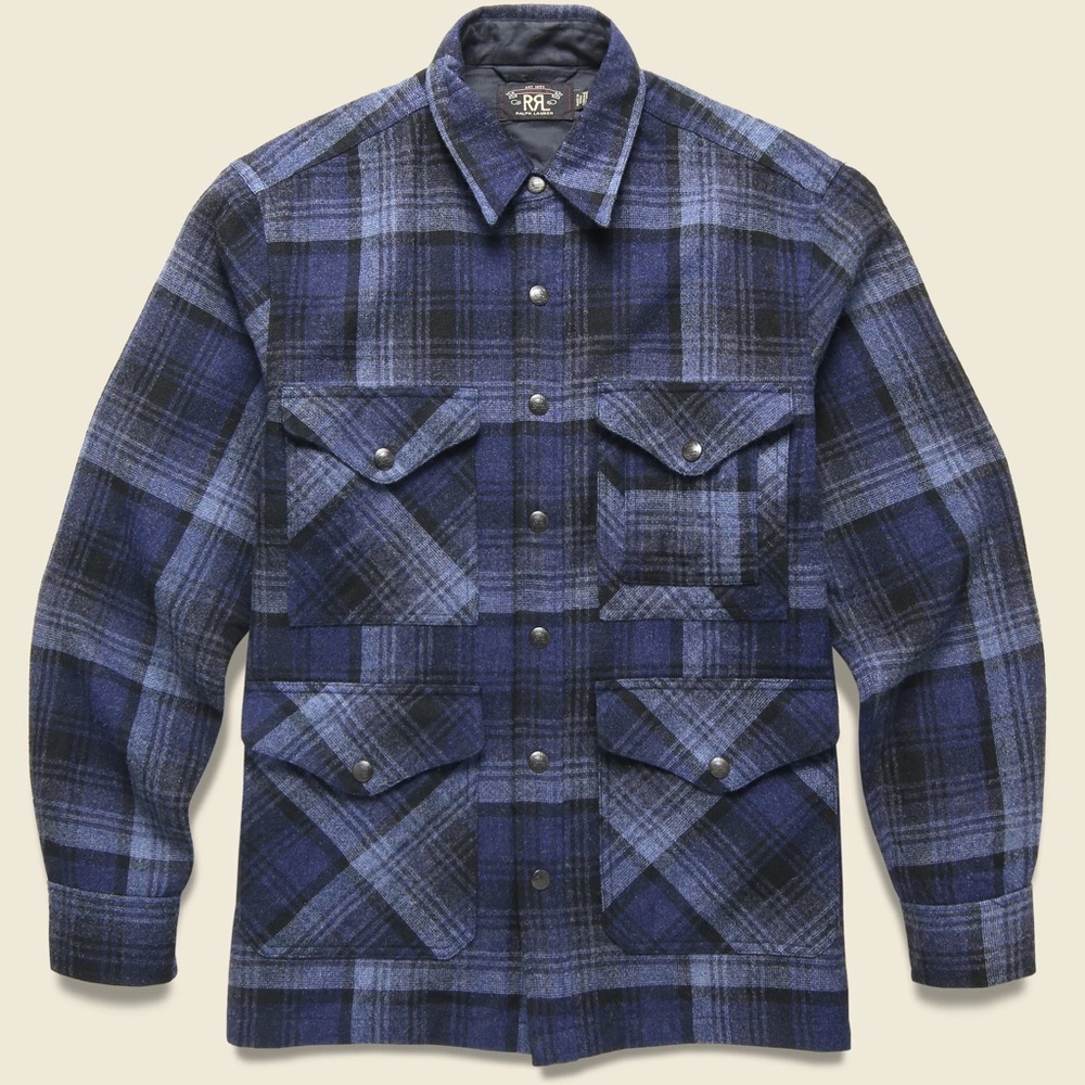 RRL Double RL Mason Wool Plaid Overshirt - Dark Blue/Blue